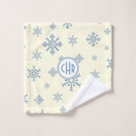 Elegante blaue Schneeflocken im weißen Hintergrund Badhandtuch Set (Waschlappen)