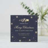 Elegante Blaue Schneeflocken Schneeflocken Schnee Feiertagskarte (Stehend Vorderseite)