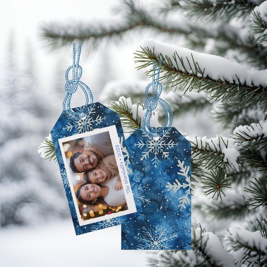 Elegante Blaue Schneeflocken Weihnachten Geschenkanhänger
