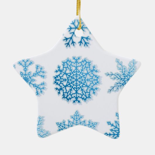 Elegante Blaue Schneeflocken Weiße Weihnachten Keramik Ornament (Hinten)