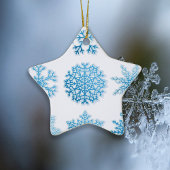 Elegante Blaue Schneeflocken Weiße Weihnachten Keramik Ornament