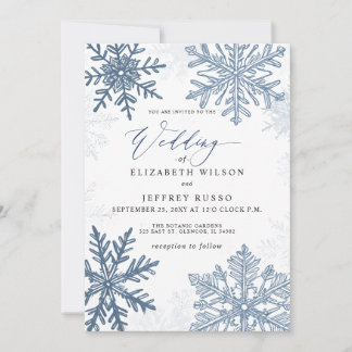 Elegante blaue Schneeflocken Winterhochzeit Einladung