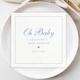 Elegante Blaue Schrift Oh Baby Shower Serviette