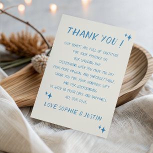 Elegante Blaue Schrift-Typografie Hochzeit Dankeskarte