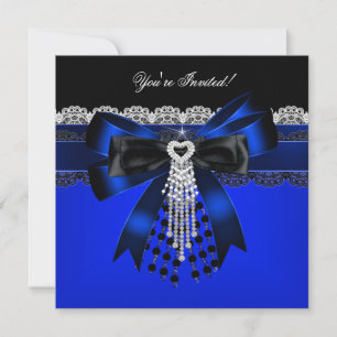 Elegante blaue Schwarz-Weiß-Diamant-Perlen-Spitzen Einladung