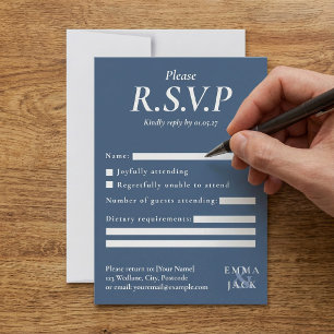Elegante blaue Serif mit Ampere und Hochzeit RSVP Karte