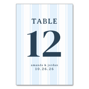 Elegante blaue Serifenschrift Hochzeitstischkarte Tischnummer