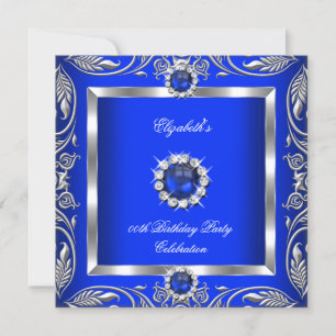 Elegante Blaue Silber Blumen Perlen Juwel Geburtst Einladung