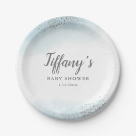 Elegante blaue silberne Glitzer-Baby-Dusche Pappteller
