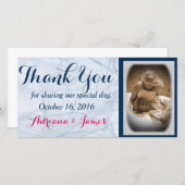 elegante blaue Skript Hochzeit Foto Dankeschön-Kar Dankeskarte (Vorne/Hinten)