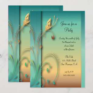 Elegante Blaue Sonnenuntergangs-Schmetterlings-Par Einladung