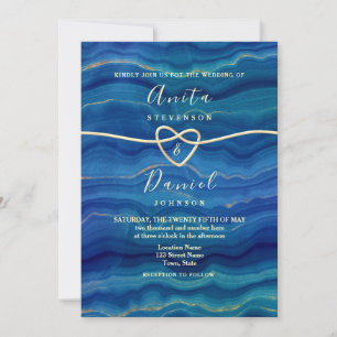 Elegante blaue Strandwelle Goldene Hochzeit Einladung