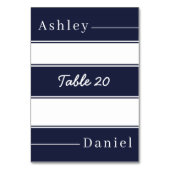 Elegante blaue Streifen Delikate Hochzeit Tischnummer (Vorderseite)