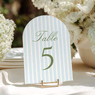 Elegante blaue Streifen Hochzeit Tisch Nummer Einladung