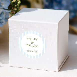 Elegante blaue Streifen Monogramm Runder Aufkleber