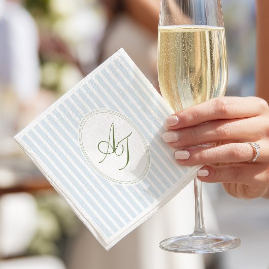 Elegante blaue Streifen Monogramm Serviette