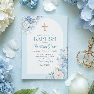 Elegante blaue Taufe Einladung mit Blumendesign