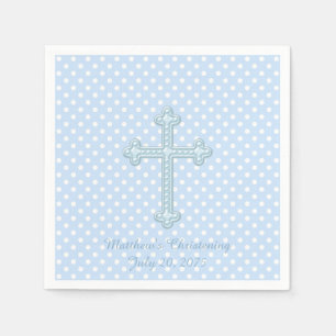Elegante blaue Taufe mit Kreuz Serviette