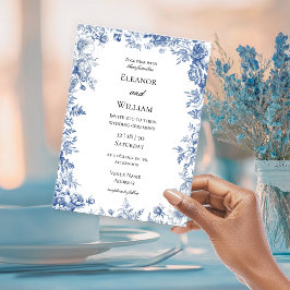 Elegante blaue Toile-Blumenhochzeit Einladung