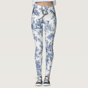 Elegante blaue Toile de Jouy Ballerina Leggings