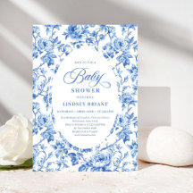 Elegante Blaue Toile-de-Jouy-Rosen-Blumen-Baby-Par