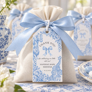 Elegante blaue Toile de Jouy-Safari-Junge-Baby-Par Geschenkanhänger