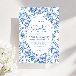 Elegante blaue Toile-Rosen-Hochzeitsduscheinladung Einladung