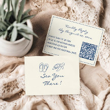Elegante blaue tropische Blatt-QR-Code-Hochzeit