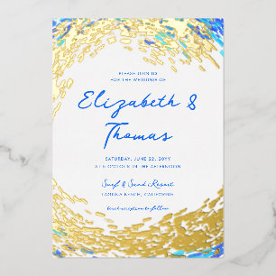 Elegante blaue Türkis-Gold-Surferwelle Strandhochz Folieneinladung