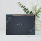 Elegante blaue Türkis und Gold Moderne RSVP Karte (Stehend Vorderseite)