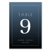 Elegante blaue typografische Tischnummer (Rückseite)