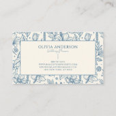 Elegante blaue und beige Flora Moderne Linie Kunst Visitenkarte (Rückseite)