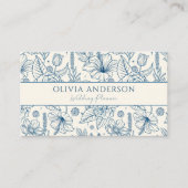 Elegante blaue und beige Flora Moderne Linie Kunst Visitenkarte (Vorderseite)