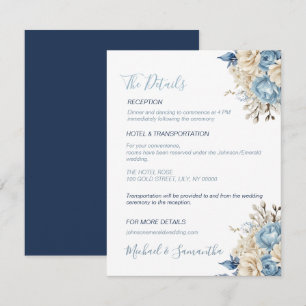 Elegante blaue und elfenbeinfarbene Hochzeit mit R Begleitkarte