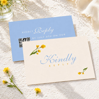 Elegante blaue und gelbe Aquarell-Blumenhochzeit RSVP Karte