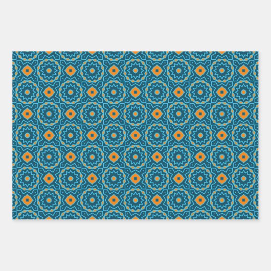 Elegante, blaue und gelbe geometrische Muster Geschenkpapier Set (Vorderseite)