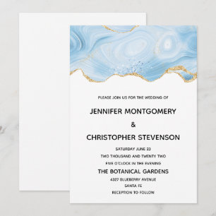 Elegante Blaue und Goldene Achat-Hochzeit Hintergr Einladung