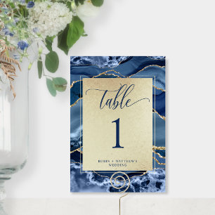 Elegante blaue und goldene Achat-Kristall-Tischnum Tischnummer
