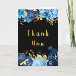 Elegante blaue und goldene Blumen Chanukka-Party Dankeskarte