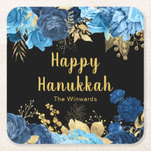 Elegante blaue und goldene Blumen Chanukka-Party