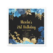 Elegante blaue und goldene Blumen Geburtstagsfeier