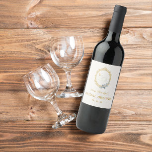 Elegante Blaue und Goldene Damast-Brautparty Weinetikett