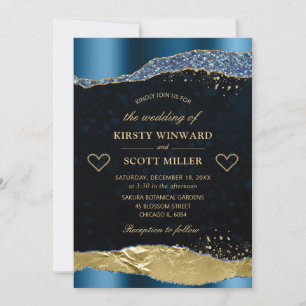 Elegante blaue und goldene Glitter-Glam-Tränen Hoc Einladung