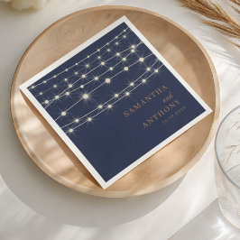 Elegante blaue und goldene Lichterkette Serviette