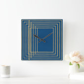 Elegante blaue und goldene Rahmen Wall Clock Quadratische Wanduhr (Zuhause)