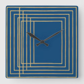 Elegante blaue und goldene Rahmen Wall Clock Quadratische Wanduhr (Vorderseite)