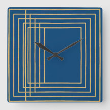 Elegante blaue und goldene Rahmen Wall Clock