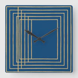 Elegante blaue und goldene Rahmen Wall Clock Quadratische Wanduhr