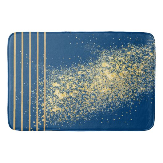 Elegante blaue und goldene Streifen Bath Mat Badematte (Vorderseite)