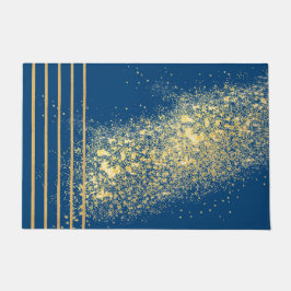Elegante blaue und goldene Streifen Folie Door Mat Fußmatte